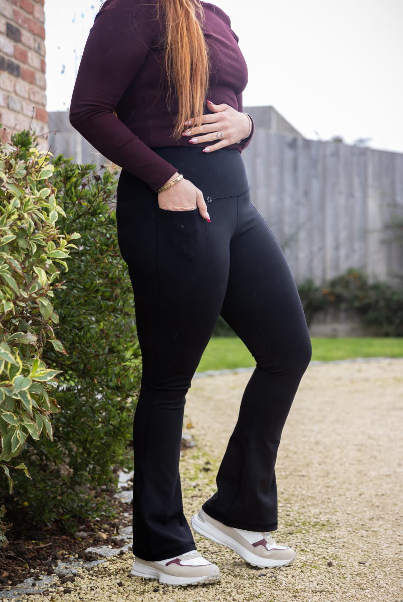 Flared Body Sculpt Black 2 Pocket Full Leggings - Love Lissie