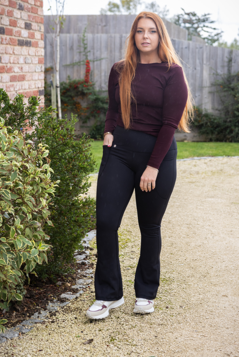 Flared Body Sculpt Black 2 Pocket Full Leggings - Love Lissie