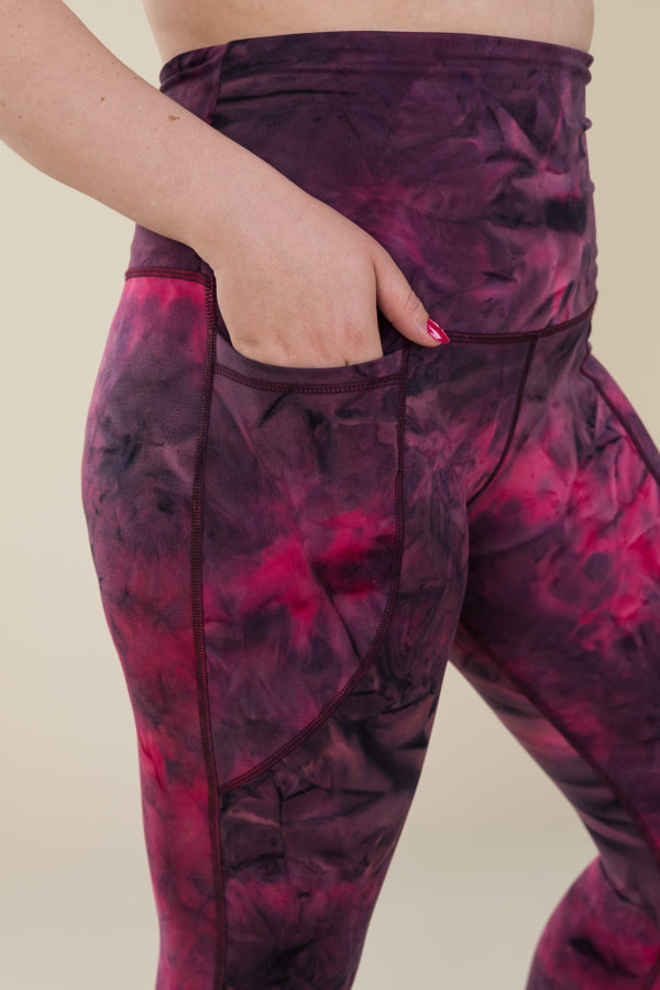 Magenta Tie-Dye Two Pocket Full Length Leggings