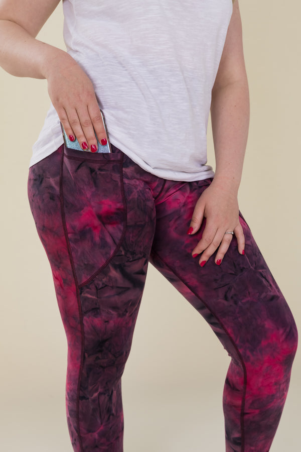 Magenta Tie-Dye Two Pocket Full Length Leggings