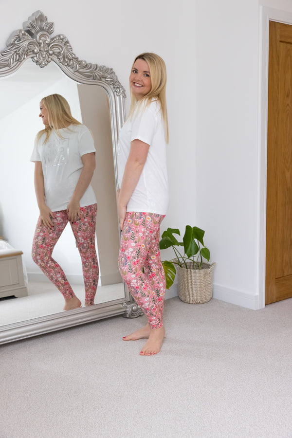 Candy Pink Embroidery Print 2 Pocket Full Leggings - Love Lissie