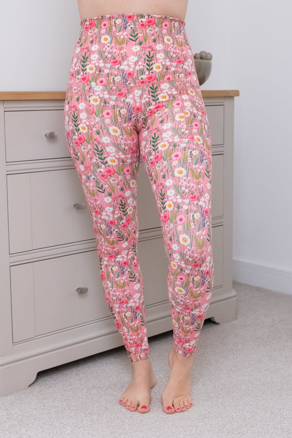 Candy Pink Embroidery Print 2 Pocket Full Leggings - Love Lissie