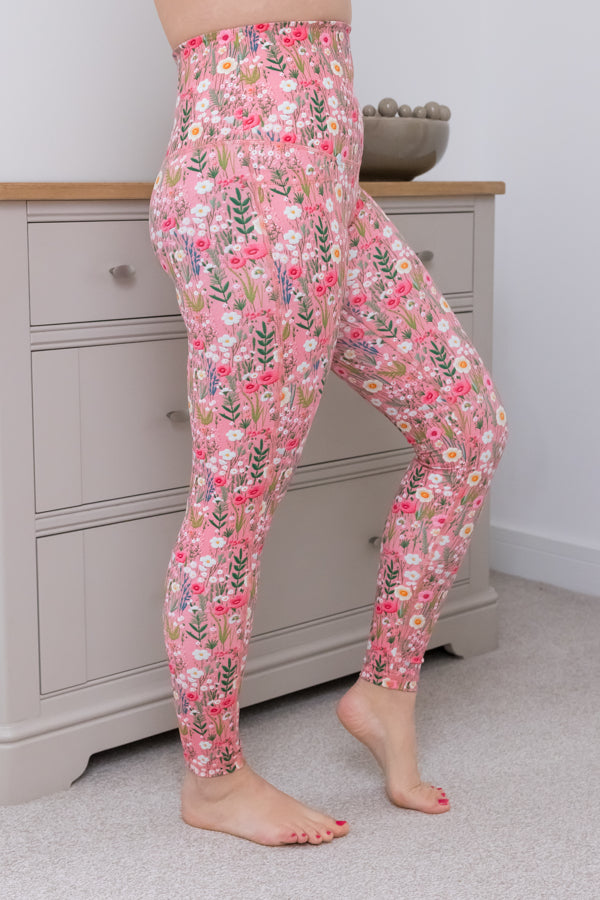 Candy Pink Embroidery Print 2 Pocket Full Leggings - Love Lissie