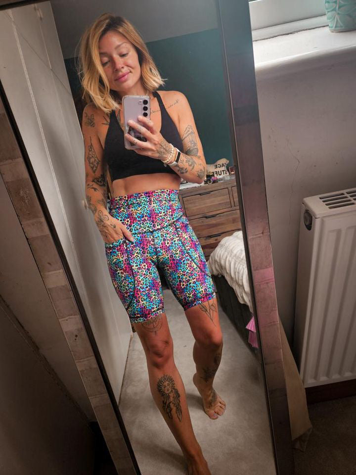 Rainbow Leopard 2 Pocket Cycling Shorts - Love Lissie