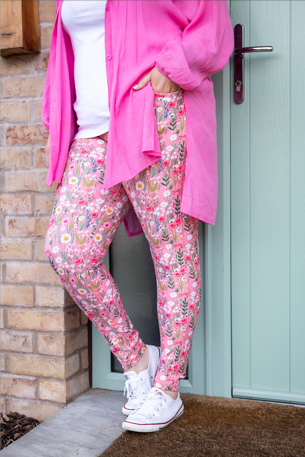 Candy Pink Embroidery Print 2 Pocket Full Leggings - Love Lissie